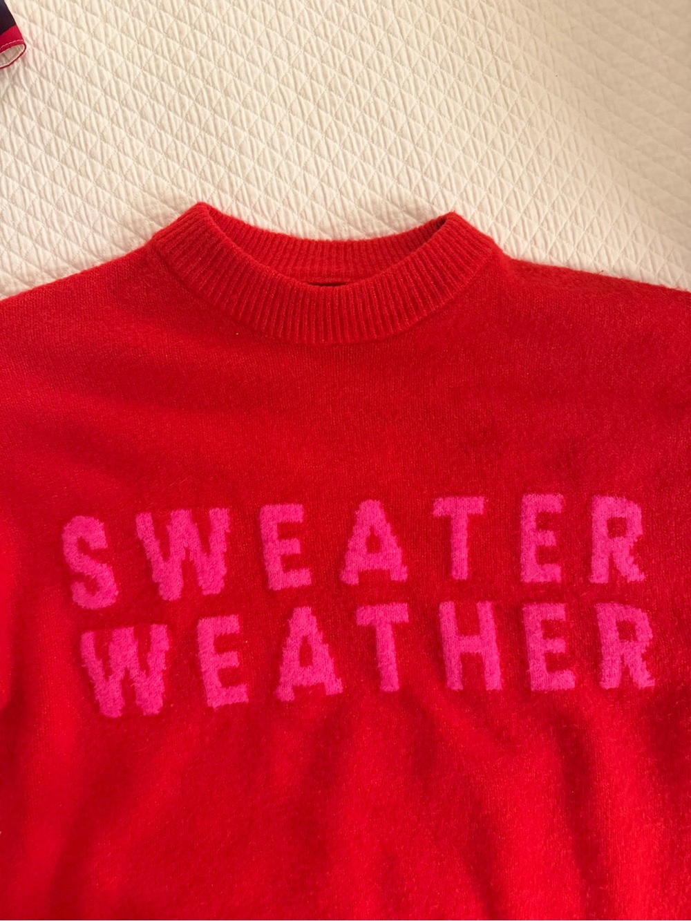 a new day Red Crewneck Sweater with Pink Lettering